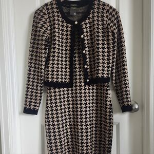 Taylor Houndstooth 2pc Long Sleeve Sweater Dress